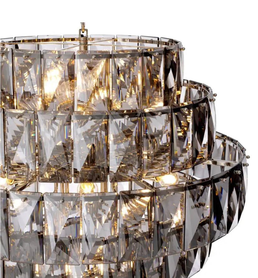 Modern Chandelier Black Smoked Crystal Glass Hanging Dining, Living Room Lights