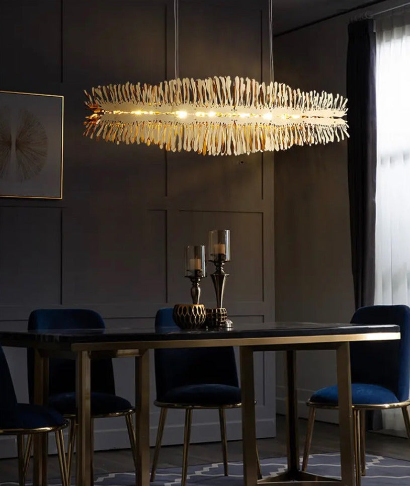 Modern Chandelier Linear Gold, Chrome Dining, Living Room Lights