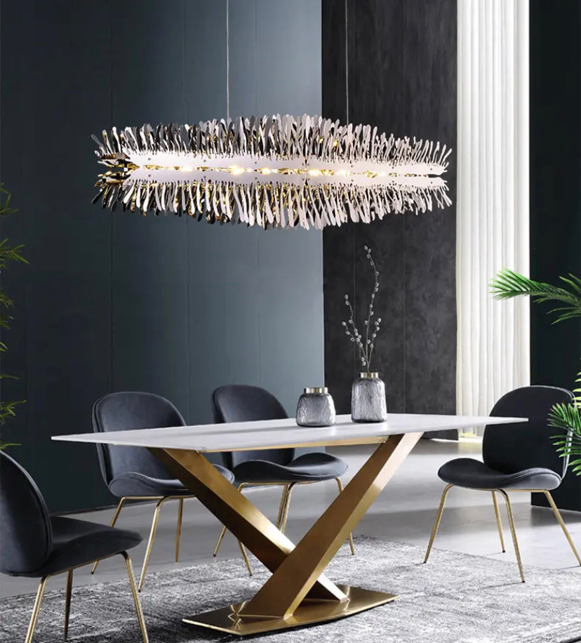 Modern Chandelier Linear Gold, Chrome Dining, Living Room Lights