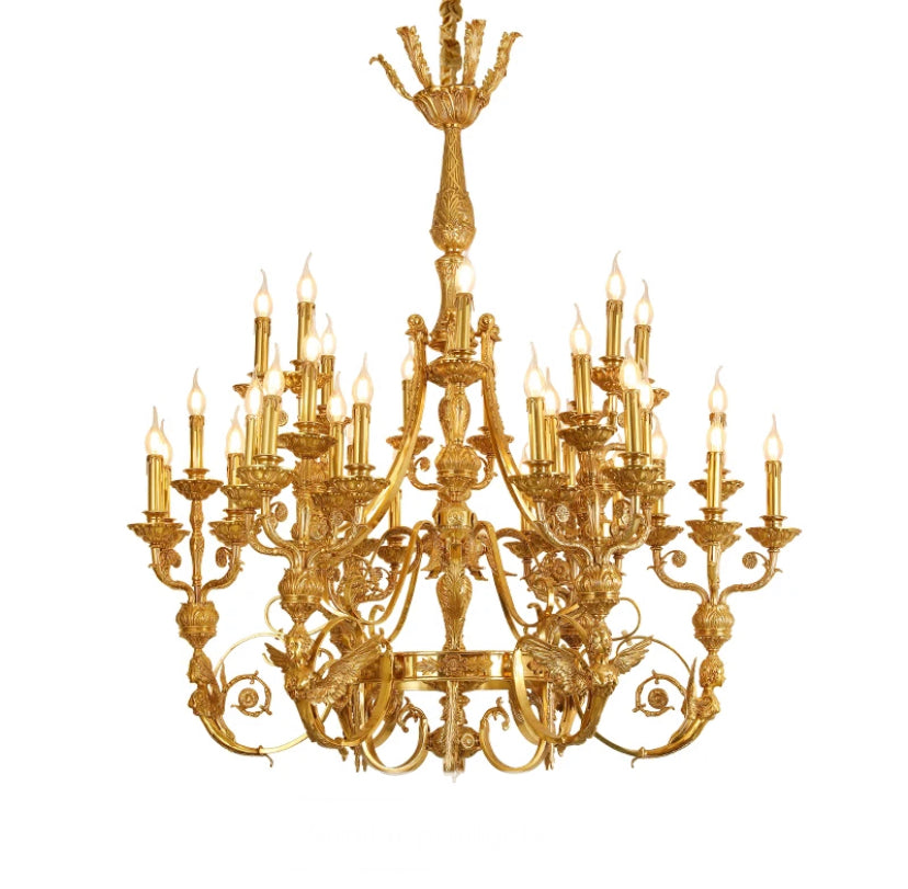 French Luxury Copper Chandelier Indoor Vintage Villa Living Room Lobby Large Chandeliers