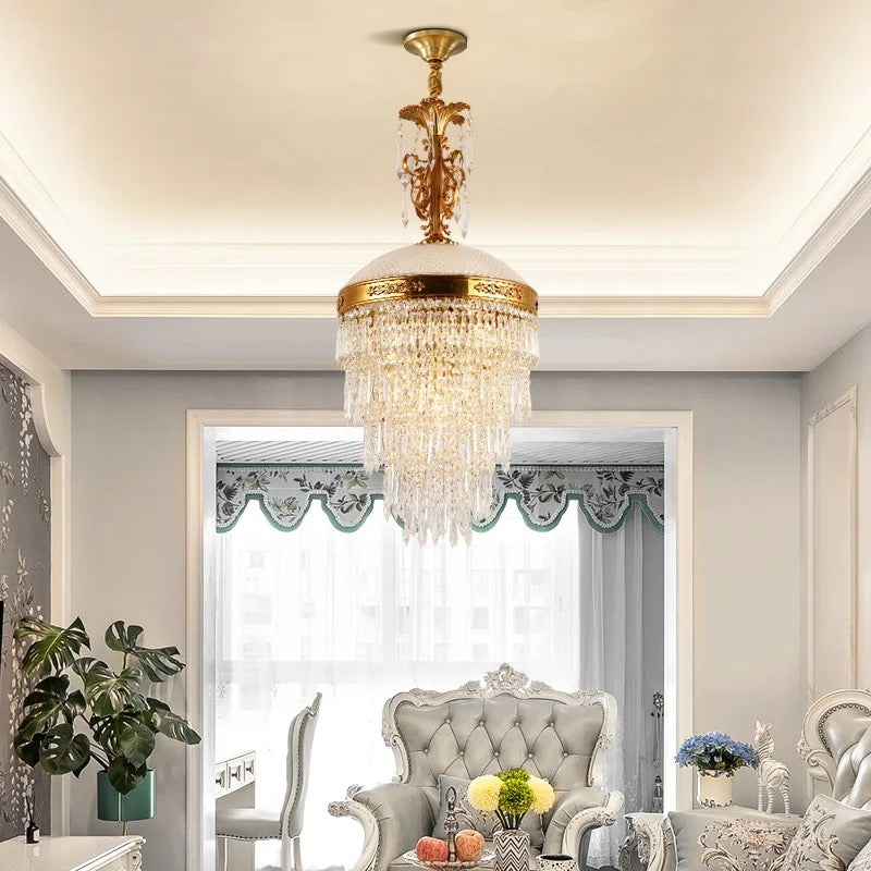 French Antique Style Chandelier Living Room Entrance Lobby Brass Crystal Chandelier Dining Room Pendant Light