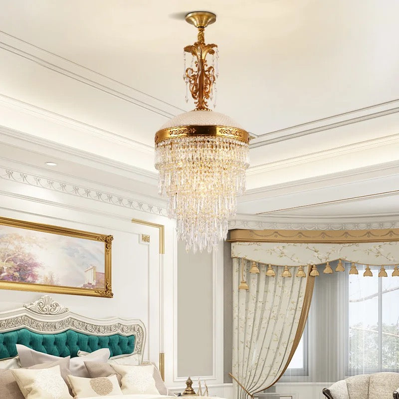 French Antique Style Chandelier Living Room Entrance Lobby Brass Crystal Chandelier Dining Room Pendant Light