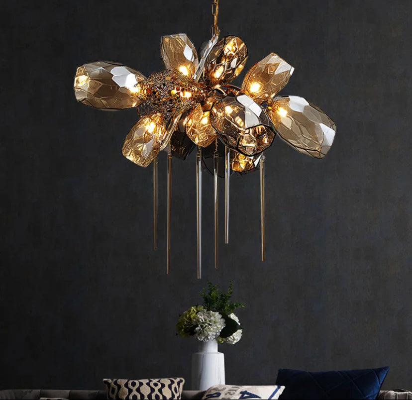 Modern Pendant Light Luxury Calais Large Brass Crystal Murano Glass Hotel, Home Living, Dining Room Lights