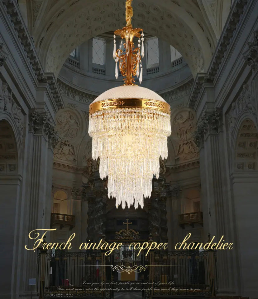 French Antique Style Chandelier Living Room Entrance Lobby Brass Crystal Chandelier Dining Room Pendant Light