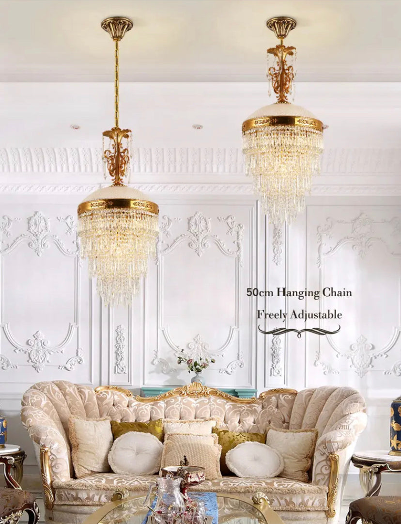 French Antique Style Chandelier Living Room Entrance Lobby Brass Crystal Chandelier Dining Room Pendant Light