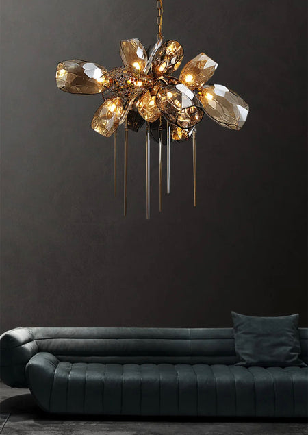 Modern Pendant Light Luxury Calais Large Brass Crystal Murano Glass Hotel, Home Living, Dining Room Lights