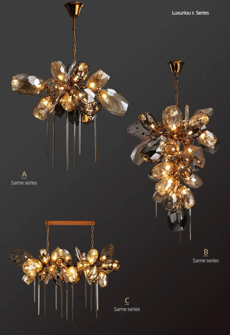 Modern Pendant Light Luxury Calais Large Brass Crystal Murano Glass Hotel, Home Living, Dining Room Lights