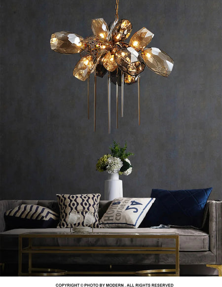 Modern Pendant Light Luxury Calais Large Brass Crystal Murano Glass Hotel, Home Living, Dining Room Lights