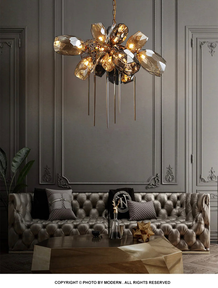 Modern Pendant Light Luxury Calais Large Brass Crystal Murano Glass Hotel, Home Living, Dining Room Lights