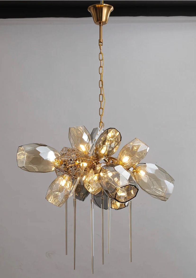 Modern Pendant Light Luxury Calais Large Brass Crystal Murano Glass Hotel, Home Living, Dining Room Lights