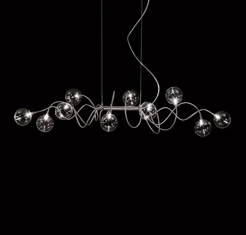 Modern Pendant Light Linear Nickel Stainless Steel Bubble  Blown Glass Chandelier Home, Hotel Lights