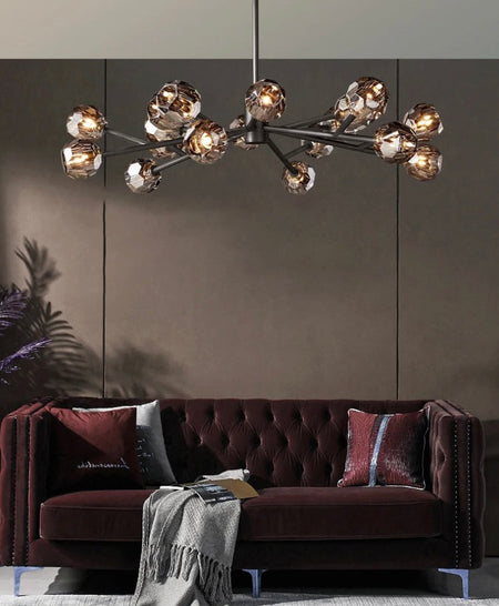 Modern Chandelier Luxury K9 Black Crystal Ball Pendant Light for Living, Dining Room