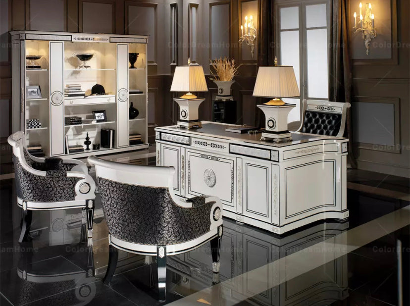 Office Room Design Classic White Office Furniture Handmade Carved Luxury Office Design