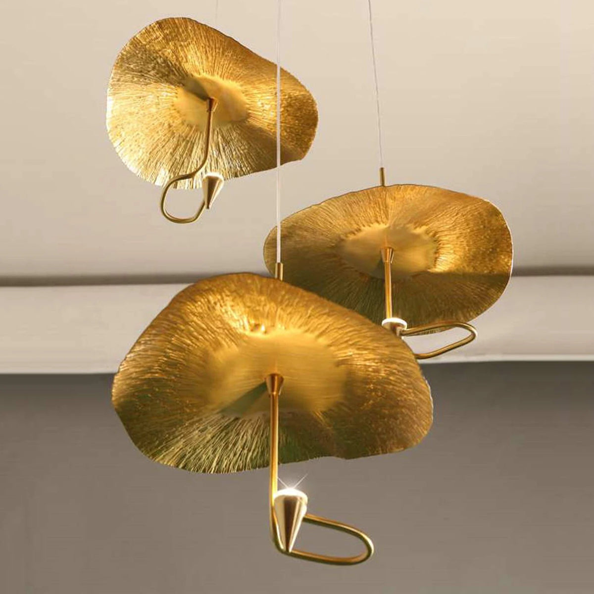 Designer Chandelier Gold Copper High Handmade Lotus Leaf Hotel, Home Staircase Duplex Hall Pendant Light