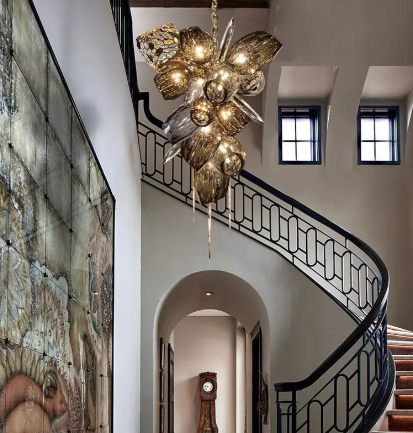 Modern Chandelier Luxury Calais Large Brass Crystal Murano Glass Hotel, Home Living, Dining Room Lights