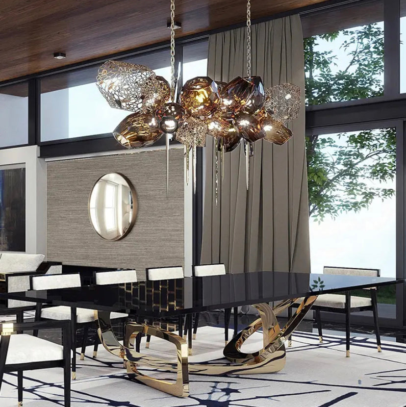 Modern Chandelier Luxury Calais Large Brass Crystal Murano Glass Hotel, Home Living, Dining Room Lights