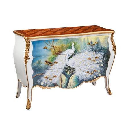 Cabinet Hand Painting French Countryside Style Peacock Pattern Furniture Cabinet