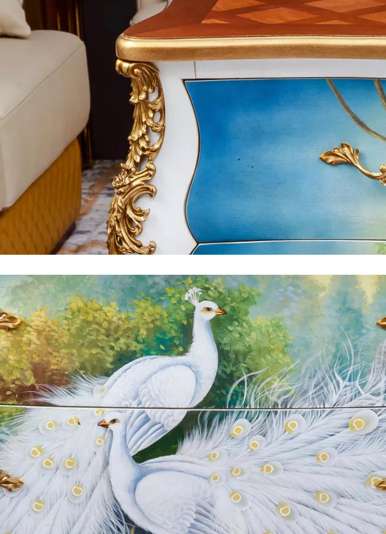 Cabinet Hand Painting French Countryside Style Peacock Pattern Furniture Cabinet