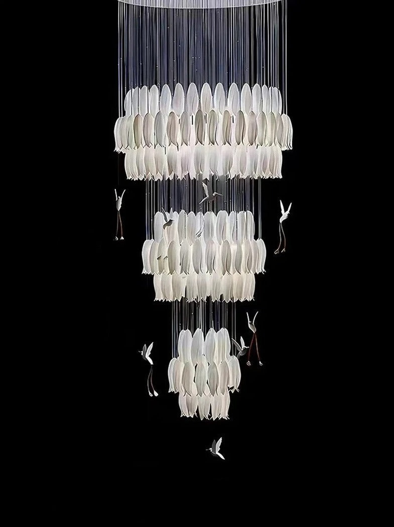 Modern Chandelier Large Long Ceramic Floral Shape Led Staircase Design Lighting