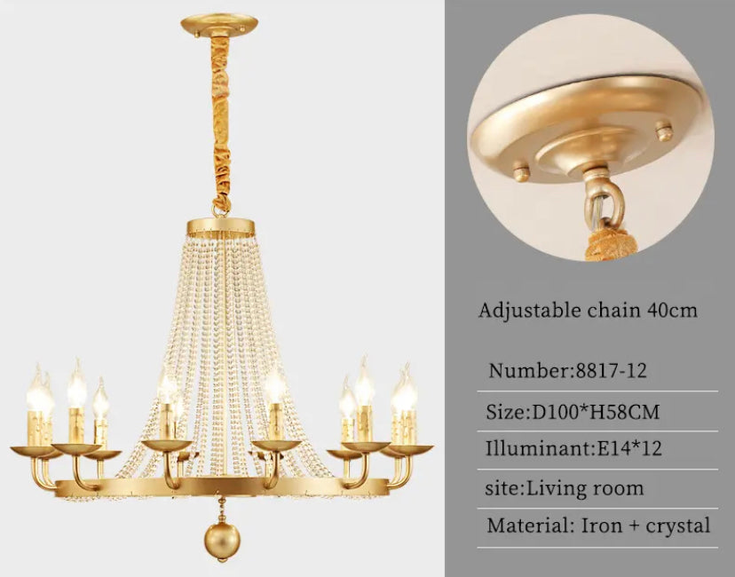 Antique Chandelier Luxury Iron Linear Crystal Light Hotel, Home Dining Room Bedroom Foyer Lobby Lights