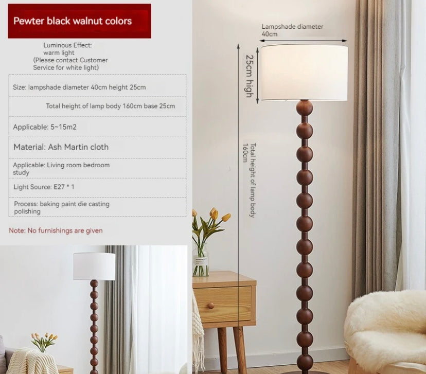 Vintage Floor Lamp French Retro Solid Wood Living Room, Bedroom Decorative Lighting