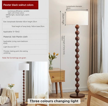 Vintage Floor Lamp French Retro Solid Wood Living Room, Bedroom Decorative Lighting