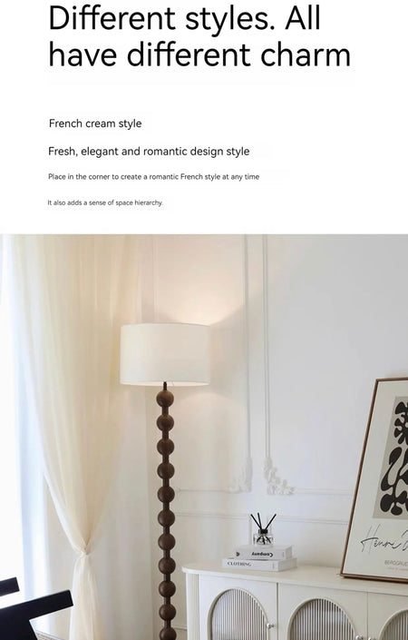 Vintage Floor Lamp French Retro Solid Wood Living Room, Bedroom Decorative Lighting