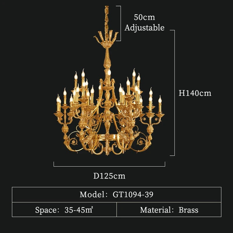 French Luxury Copper Chandelier Indoor Vintage Villa Living Room Lobby Large Chandeliers