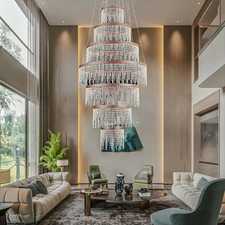 Modern Chandelier Custom Indoor Living Room Lightings Lobby Staircase Luxury Ring Crystal Led Chandelier