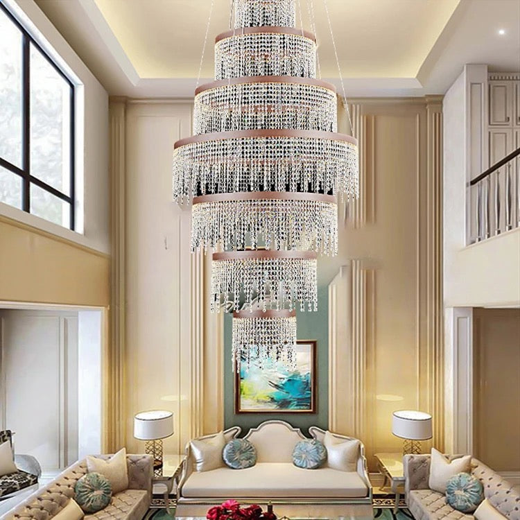 Modern Chandelier Custom Indoor Living Room Lightings Lobby Staircase Luxury Ring Crystal Led Chandelier