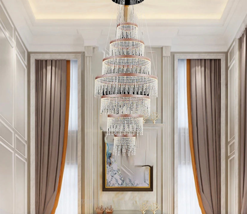 Modern Chandelier Custom Indoor Living Room Lightings Lobby Staircase Luxury Ring Crystal Led Chandelier