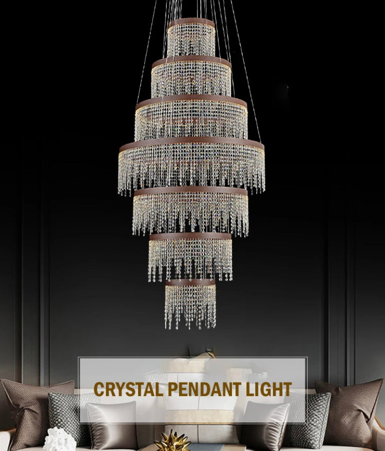 Modern Chandelier Custom Indoor Living Room Lightings Lobby Staircase Luxury Ring Crystal Led Chandelier