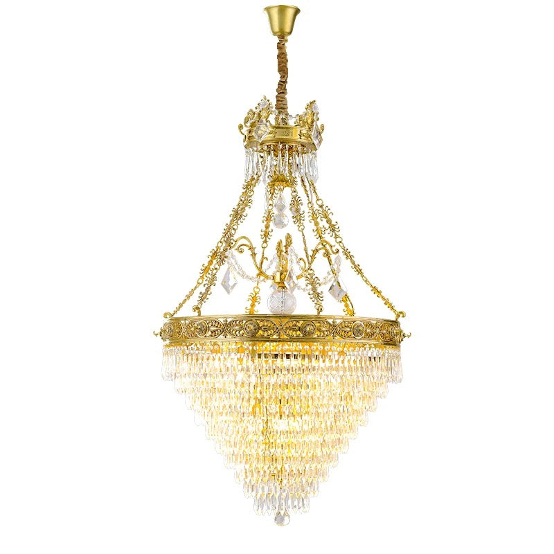 Big Chandelier Midcentury Brass Flush Mount Living Room, Foyer Light Rain Drop European Chandelier