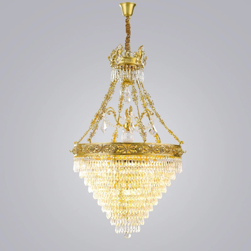 Big Chandelier Midcentury Brass Flush Mount Living Room, Foyer Light Rain Drop European Chandelier