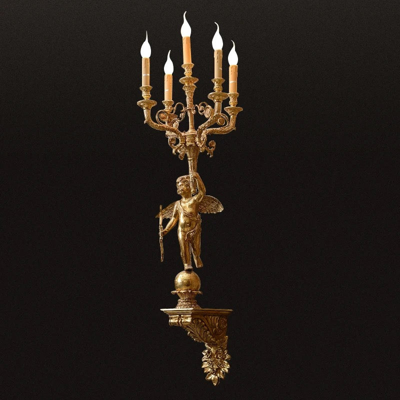 Baroque Design Sconces Angel Holding Candles Led Wall Lamp French Gilt Bronze Antique Brass E14 Lights