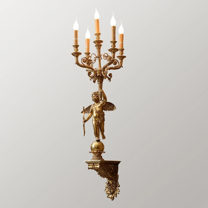 Baroque Design Sconces Angel Holding Candles Led Wall Lamp French Gilt Bronze Antique Brass E14 Lights