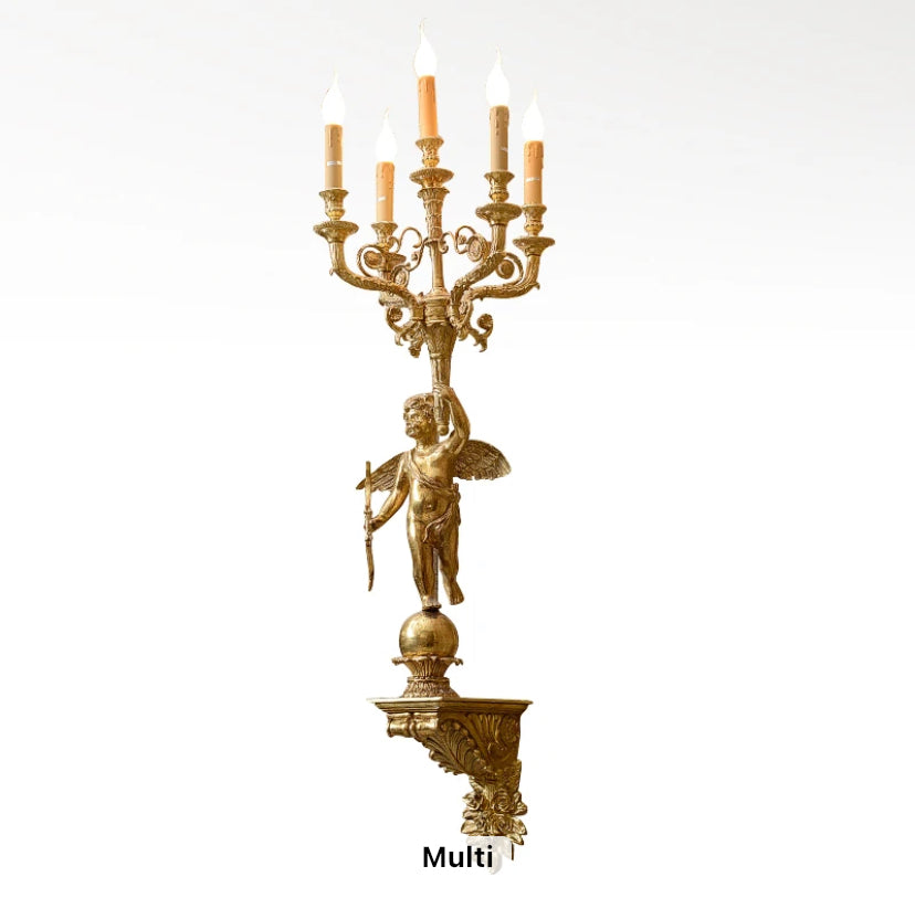 Baroque Design Sconces Angel Holding Candles Led Wall Lamp French Gilt Bronze Antique Brass E14 Lights