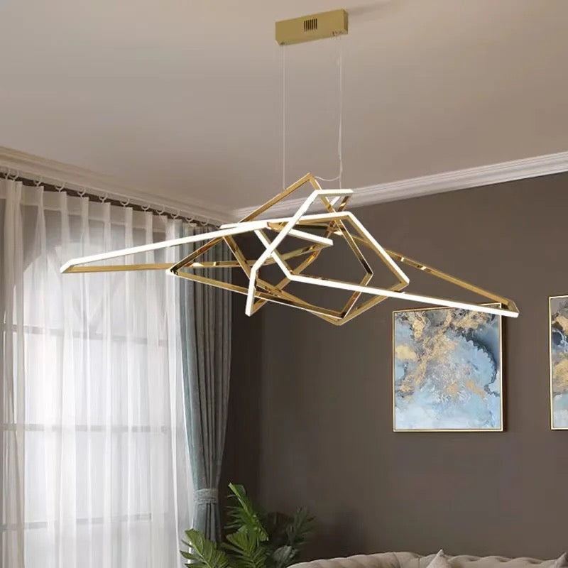 Post Modern Shaped Line Pendant Light Luxury Art Geometric Double Height Dining Table Chandelier