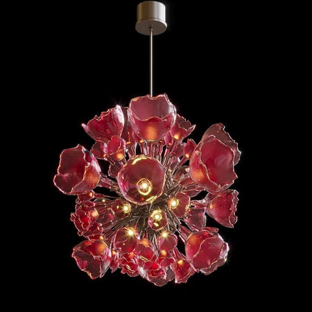 Design Chandelier Red Color Flower Pendant Light Banquet Hall Home Lobby Staircase Decorative Chandelier