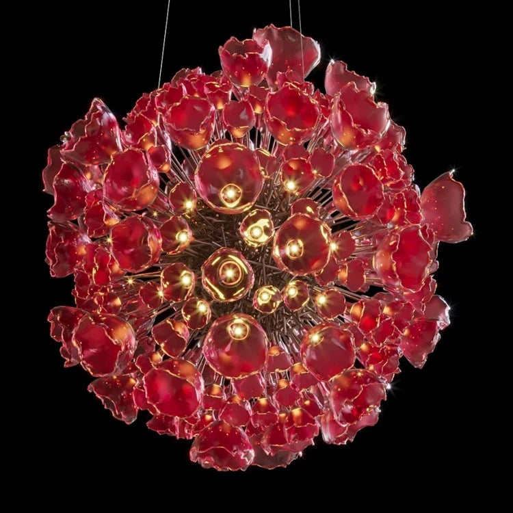 Design Chandelier Red Color Flower Pendant Light Banquet Hall Home Lobby Staircase Decorative Chandelier