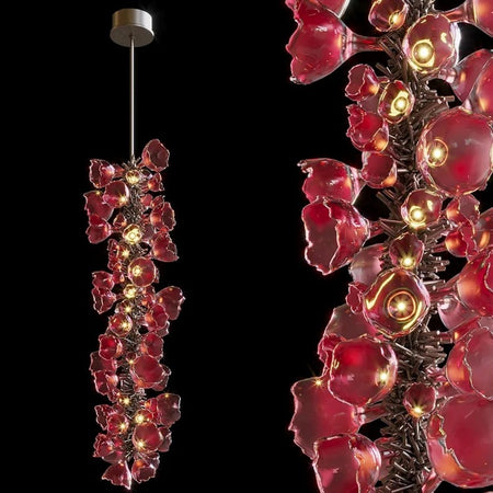 Design Chandelier Red Color Flower Pendant Light Banquet Hall Home Lobby Staircase Decorative Chandelier