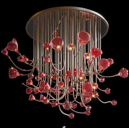 Design Chandelier Red Color Flower Pendant Light Banquet Hall Home Lobby Staircase Decorative Chandelier