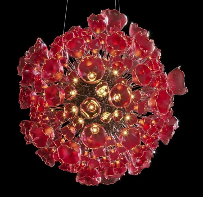 Design Chandelier Red Color Flower Pendant Light Banquet Hall Home Lobby Staircase Decorative Chandelier