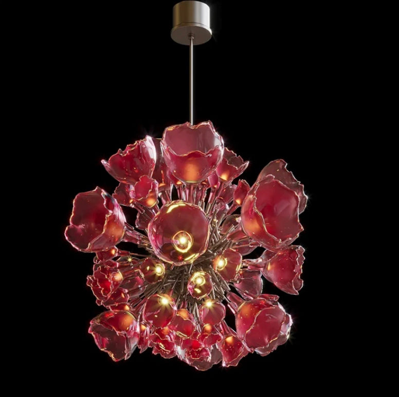 Design Chandelier Red Color Flower Pendant Light Banquet Hall Home Lobby Staircase Decorative Chandelier