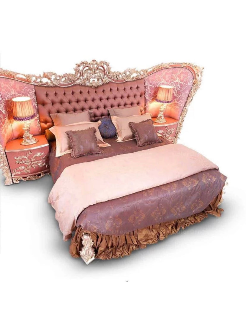 Luxury French Hand Carved Wood Betten Sets Pink Princess Queen Size Beds Bedroom Furniture Sets