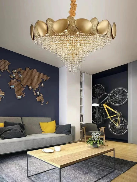 Contemporary Large Chandelier Decorative Gold Luxury Lighting Fixtures Crystal Pendant Lights