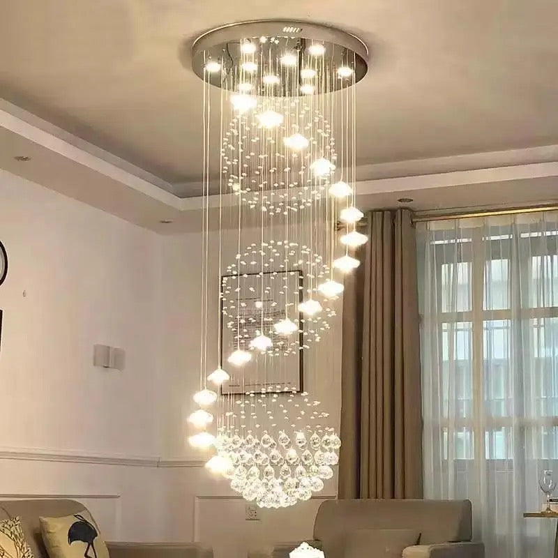 Modern Chandeliers Led Ceiling Large Long Staircase Foyer Gold Luxury Crystal Chandelier