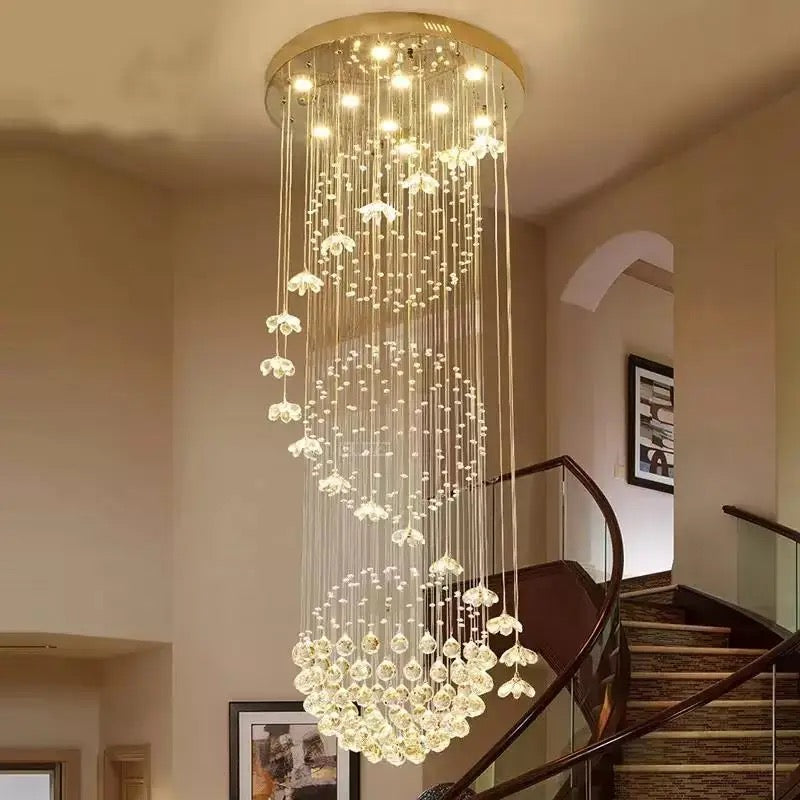 Modern Chandeliers Led Ceiling Large Long Staircase Foyer Gold Luxury Crystal Chandelier