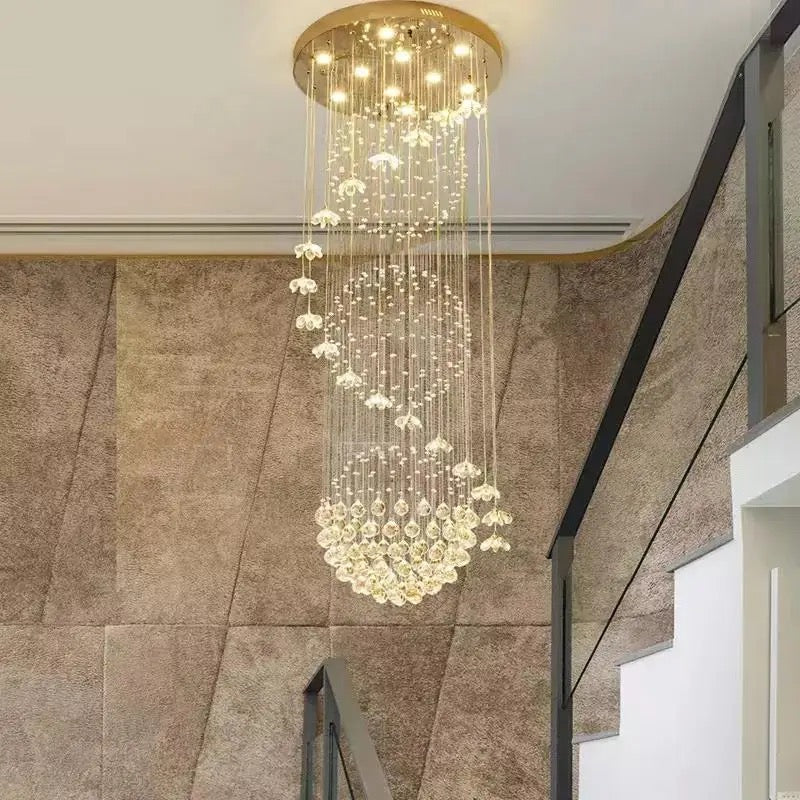 Modern Chandeliers Led Ceiling Large Long Staircase Foyer Gold Luxury Crystal Chandelier