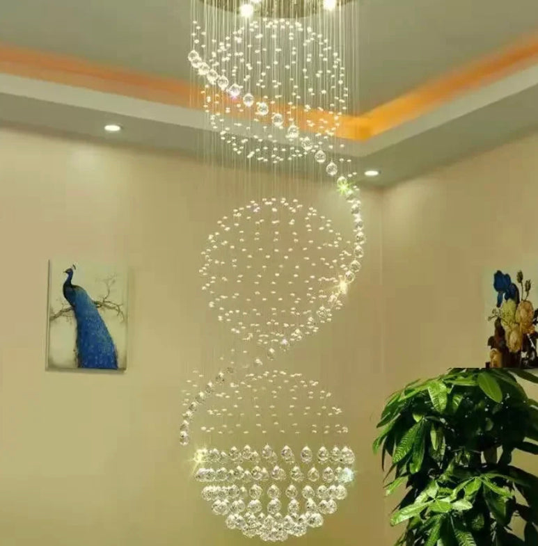 Modern Chandeliers Led Ceiling Large Long Staircase Foyer Gold Luxury Crystal Chandelier